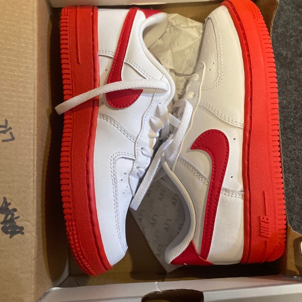 Nike Red and White Air Force 1 Sneakers